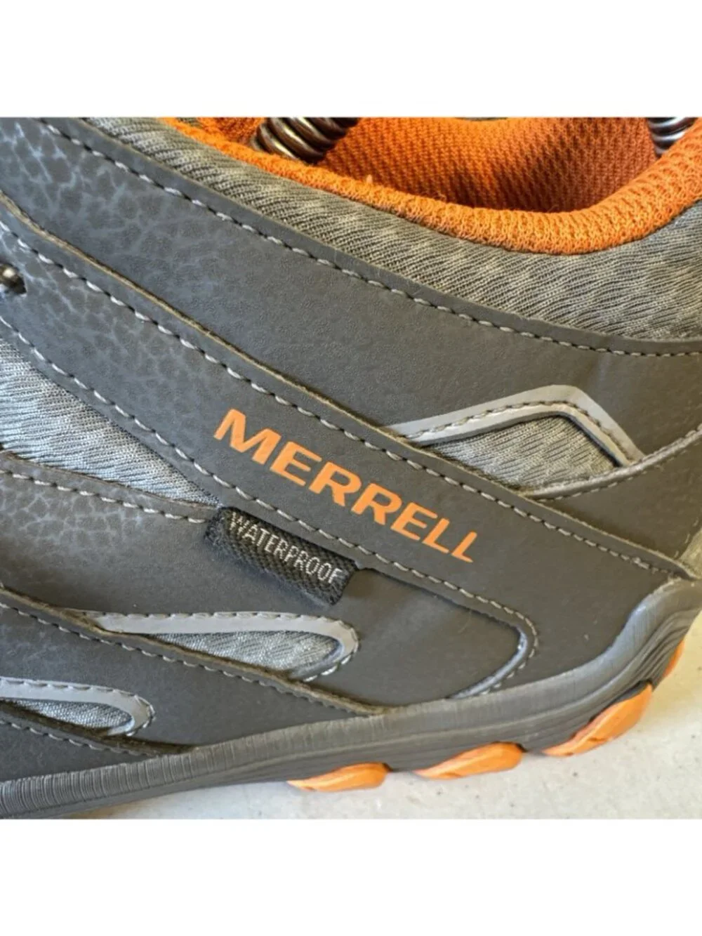 Merrell Chameleon 7 Waterproof Mid Hiking Boots Gray Orange Kids Boys Size 5.5 M